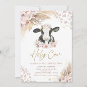 Heilige Koe Ik ben One Boho Pampas Grass Koe Birth Kaart (Voorkant)