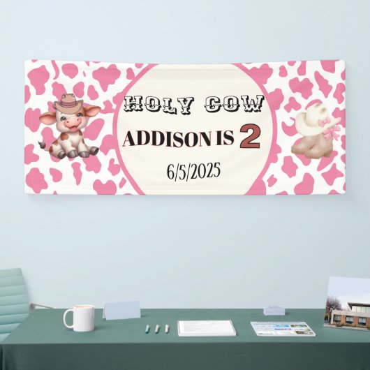 Heilige Koe Ik ben Twee Koeien Print Verjaardag Ba Spandoek (Beurs)