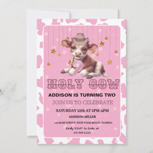 Heilige Koe, ik ben twee roze coquette verjaardags Kaart (Voorkant)