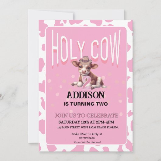 Heilige Koe, ik ben twee roze coquette verjaardags Kaart (Voorkant)