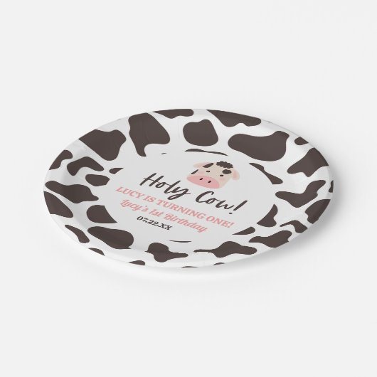 Heilige Koe, ik draai er een! 1e eerste verjaardag Papieren Bordje (Gekanteld)