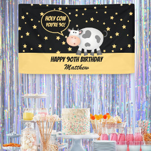 Heilige Koe Je bent 90 Funny Cute Happy 90th Birth Spandoek
