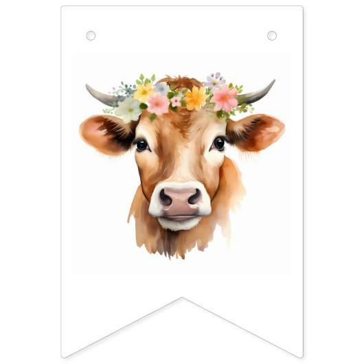 Heilige Koe Jersey Koe Bloemen Meisje Verjaardag Vlaggetjes (Eerste vlag)