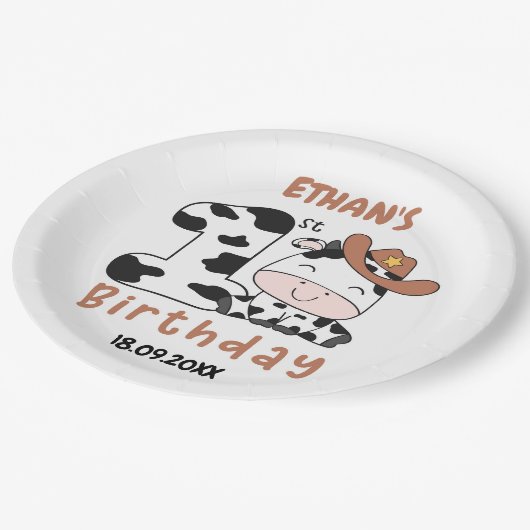 Heilige Koe jongen 1e verjaardag Papieren Bordje (Gekanteld)