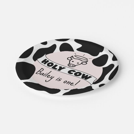 Heilige Koe Kind Verjaardagsfeestje Koe Print Scha Papieren Bordje (Gekanteld)
