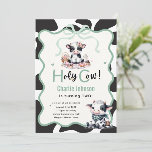 Heilige Koe! Kinderen Verjaardag Uitnodigt 1e 2e 3 Kaart (Staand voorkant)