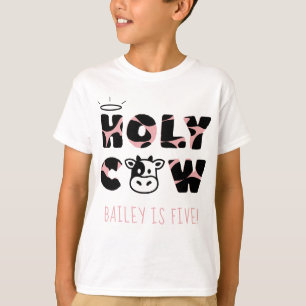 Heilige Koe Koe Print Kind Verjaardagsnaam en leef T-shirt