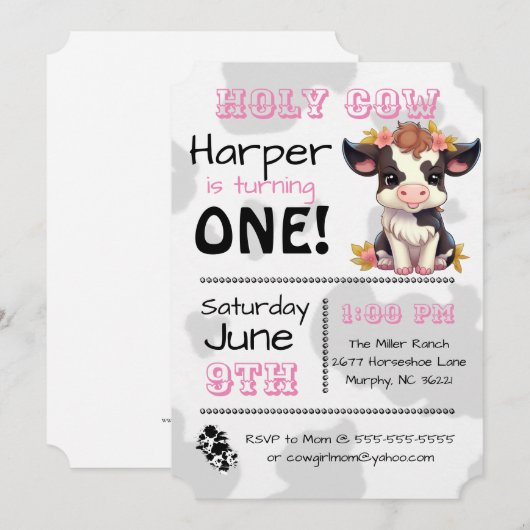 Heilige Koe Land Verjaardagsfeestuitnodiging Kaart (Voorkant / Achterkant)