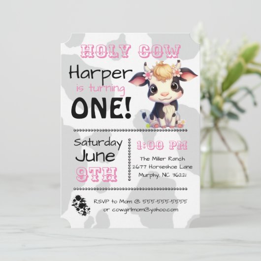 Heilige Koe Land Verjaardagsfeestuitnodiging Kaart (Staand voorkant)