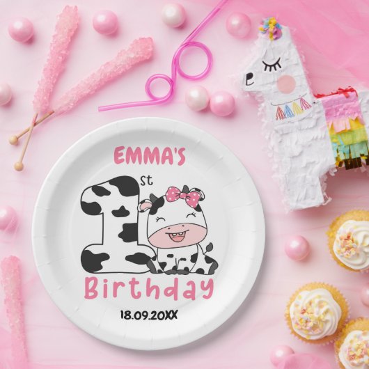 Heilige Koe Meisje 1e Verjaardagsfeestje Papieren  Papieren Bordje (Feest)