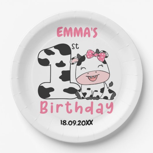 Heilige Koe Meisje 1e Verjaardagsfeestje Papieren  Papieren Bordje (Voorkant)
