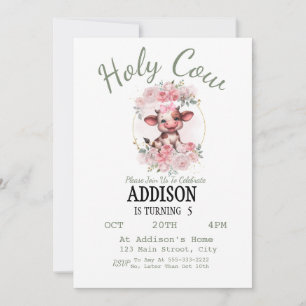 Heilige Koe Meisje 5e Verjaardag Uitnodiging