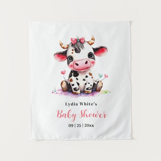 Heilige Koe Minimalistische Meisje Baby Shower Wandkleed (Voorkant)