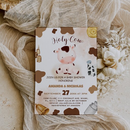 Heilige Koe Neutrale Waterverf Baby shower Kaart