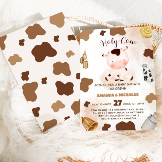 Heilige Koe Neutrale Waterverf Baby shower Kaart