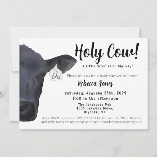 Heilige Koe! Oh Baby shower Invitation Ranch Boerd Kaart (Voorkant)
