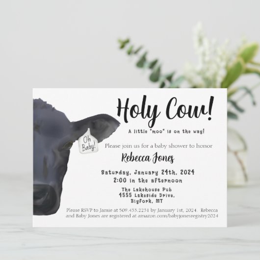 Heilige Koe! Oh Baby shower Invitation Ranch Boerd Kaart (Staand voorkant)