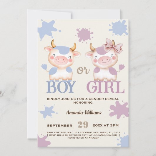 Heilige koe roze blauw gender reveal kaart (Voorkant)