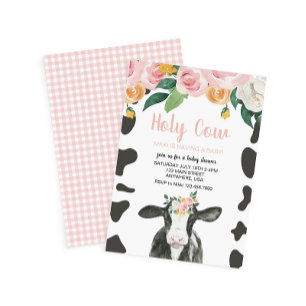 Heilige Koe Roze bloemen Baby Shower Kaart
