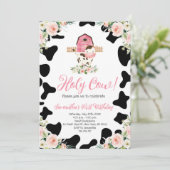 Heilige Koe Roze Bloemen Eerste Verjaardagsfeest Kaart (Staand voorkant)