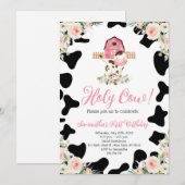 Heilige Koe Roze Bloemen Eerste Verjaardagsfeest Kaart (Voorkant / Achterkant)