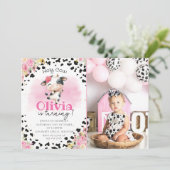 Heilige Koe Roze Bloemen Meisje 1e Verjaardag Kaart (Staand voorkant)