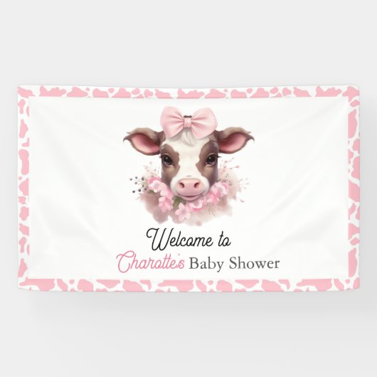 Heilige Koe Roze Boho Baby shower Spandoek (Horizontaal)