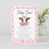 Heilige Koe Roze Boho Baby shower Uitnodiging (Staand voorkant)