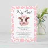 Heilige Koe Roze Boho Baby shower Uitnodiging (Staand voorkant)