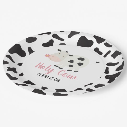 Heilige Koe Roze Daisy Koe Afdrukdag Papieren Bordje (Gekanteld)
