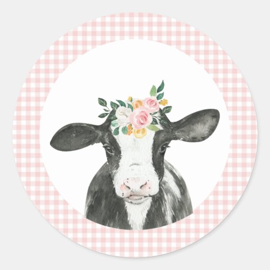 Heilige Koe Roze Daisy Koe Afdrukdag Ronde Sticker (Voorkant)