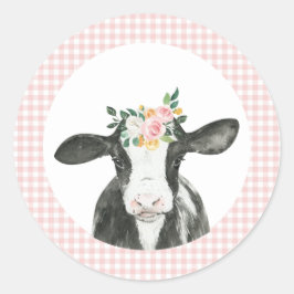 Heilige Koe Roze Daisy Koe Afdrukdag Ronde Sticker