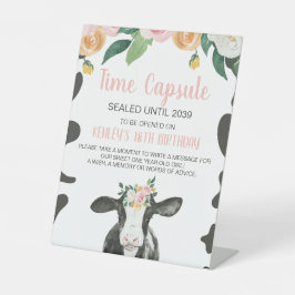 Heilige Koe Roze Floral, 1e verjaardag Capsule Ped Reclamebord Met Voetstuk