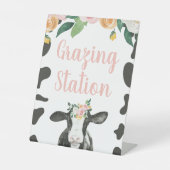 Heilige Koe Roze florale Birthday Food Reclamebord Met Voetstuk (Voorkant)