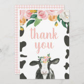 Heilige Koe Roze Gingham floral Birthday Dank u Bedankkaart (Voorkant / Achterkant)
