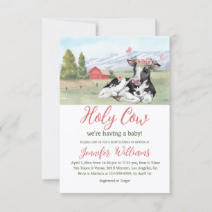 heilige koe roze groene meisje baby shower kaart