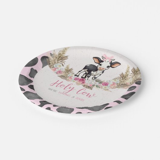 Heilige Koe Roze koe print baby shower Papieren Bordje (Gekanteld)