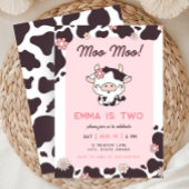 Heilige Koe Roze Meisje Bloemen Verjaardagsuitnodi Kaart