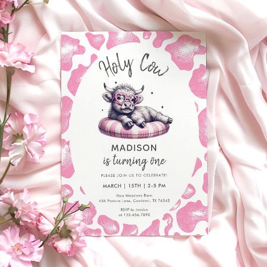 Heilige Koe Roze Meisje eerste verjaardag Kaart