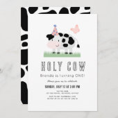 Heilige Koe Roze Partij Pet Boterfly 1ste verjaard Kaart (Voorkant / Achterkant)