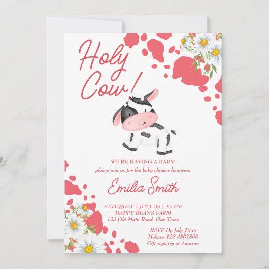 Heilige koe roze patroon schattig koe baby shower kaart (Voorkant)