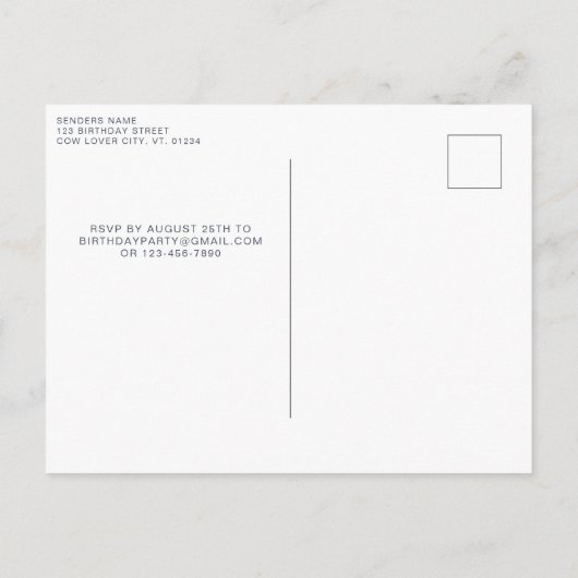 Heilige Koe Schattige Modern Boerderij Dier 1e Ver Uitnodiging Briefkaart (Achterkant)