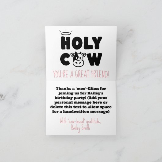Heilige Koe Schattige Modern Kind verjaardagsfeest Bedankkaart (Binnen)