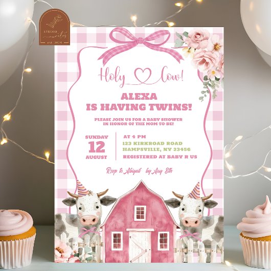 Heilige Koe Tweeling Baby Shower Uitnodiging