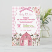 Heilige Koe Tweeling Baby Shower Uitnodiging (Staand voorkant)