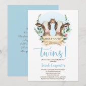 Heilige Koe Twins Baby shower Boy Kaart (Voorkant / Achterkant)