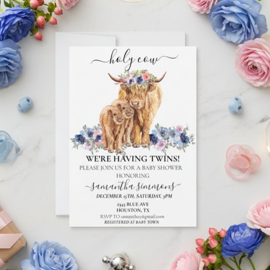 Heilige Koe Twins Highland Calf Baby shower Roze B Kaart