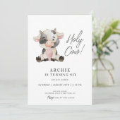 Heilige Koe Waterverf Illustratie Verjaardagsfeest Kaart (Staand voorkant)