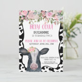 Heilige Koe Waterverf Roze bloemen Kaart (Staand voorkant)