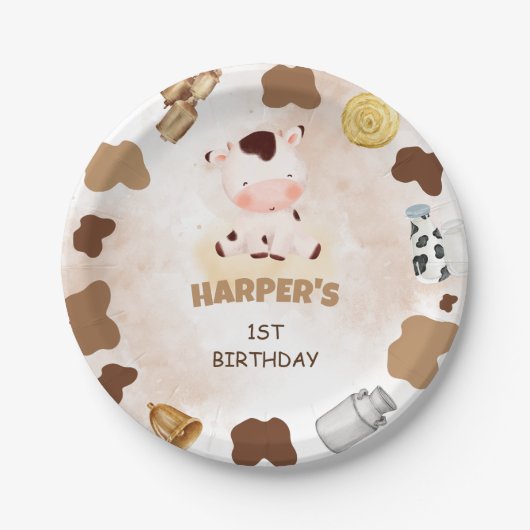 Heilige koe waterverf schattig verjaardagsfeest papieren bordje (Voorkant)